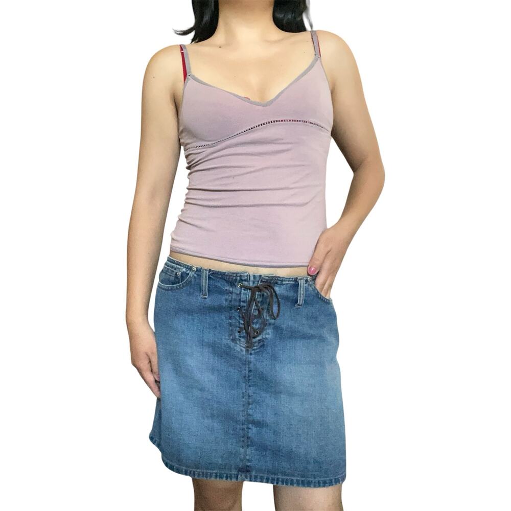 Old Navy Y2K Midi Denim Pencil Skirt Lace Up Indie Western Boho Summer Low Rise